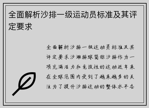 全面解析沙排一级运动员标准及其评定要求
